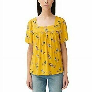 NWT Lucky Brand Women’s XL Mustard Yellow Floral BOHO Blouse Square Neck Top